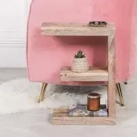 Wooden E Shelf Occasional Side Table