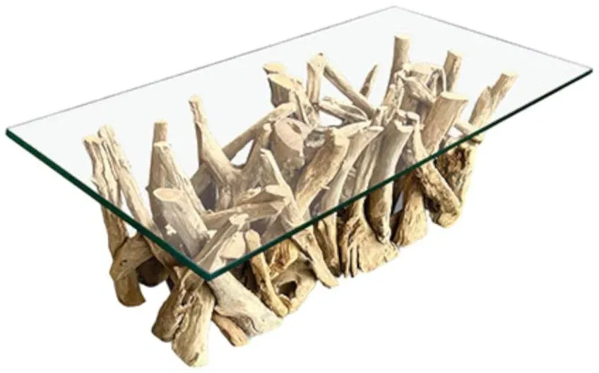 Driftwood Root Large Coffee Table - Brown, Glass