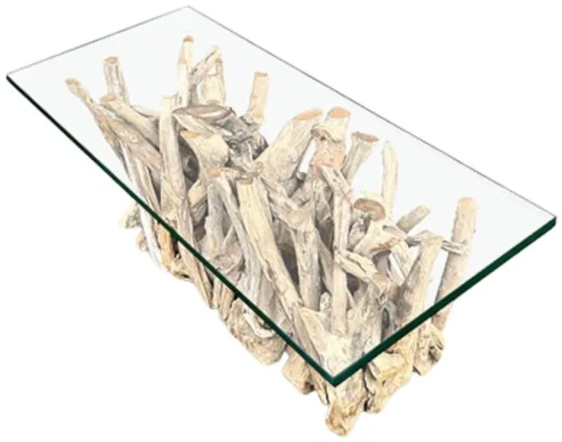 Driftwood Root Large Coffee Table - Brown, Glass