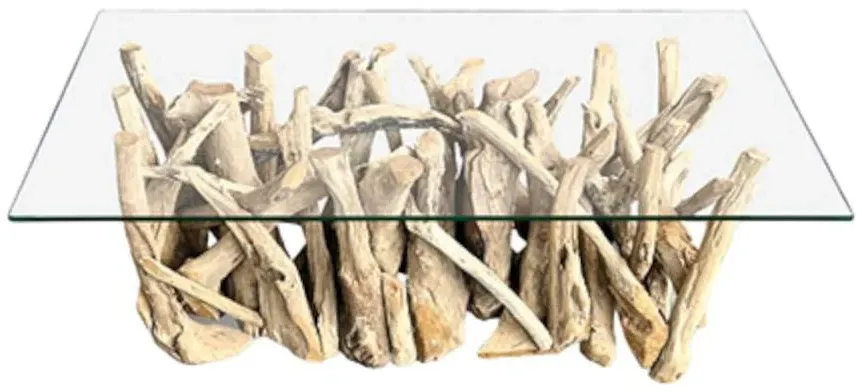 Driftwood Root Large Coffee Table - Brown, Glass