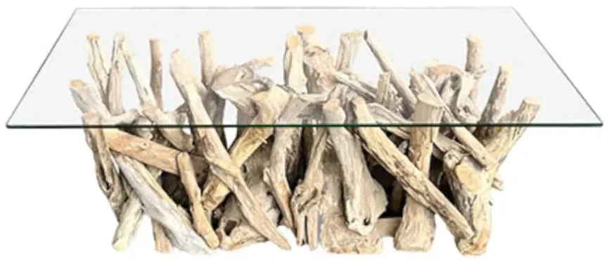 Driftwood Root Large Coffee Table - Brown, Glass