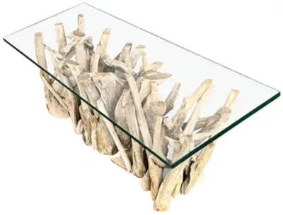 Driftwood Root Large Coffee Table - Brown, Glass image
