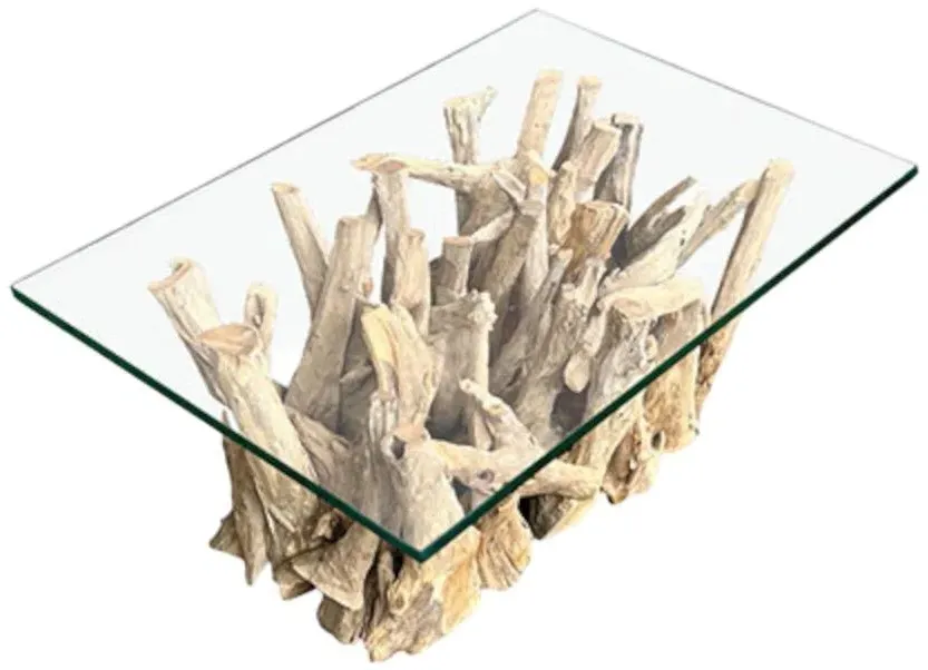 Driftwood Root Rectangle Coffee Table - Brown, Glass