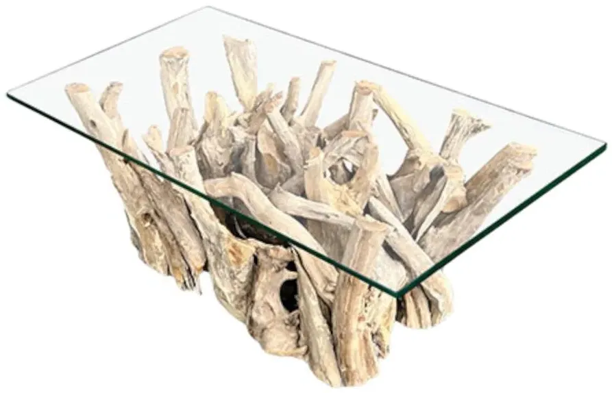 Driftwood Root Rectangle Coffee Table - Brown, Glass