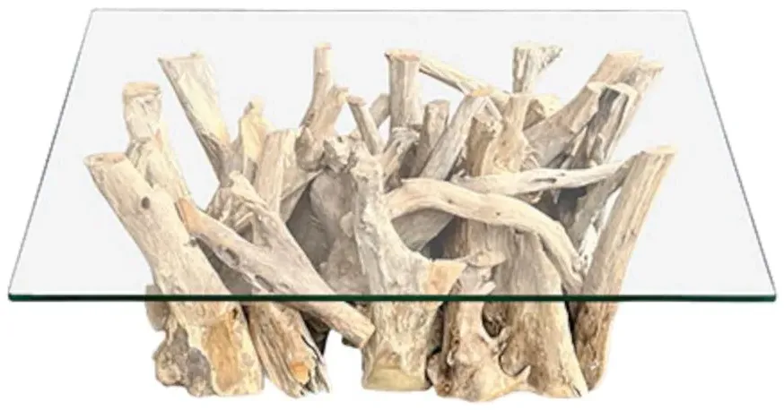 Driftwood Root Rectangle Coffee Table - Brown, Glass