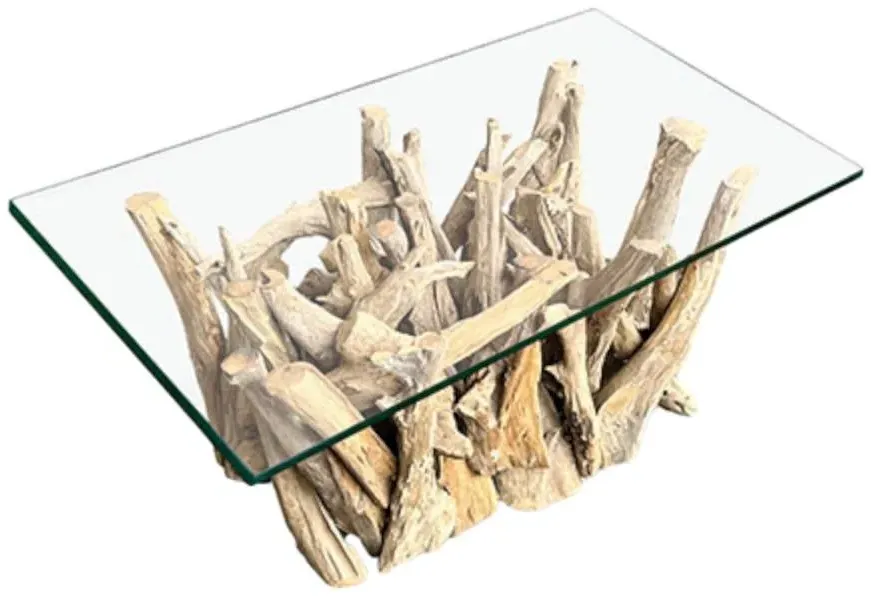 Driftwood Root Rectangle Coffee Table - Brown, Glass