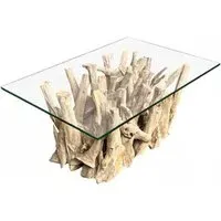 Driftwood Root Rectangle Coffee Table - Brown, Glass