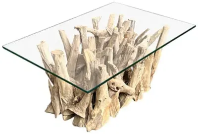 Driftwood Root Rectangle Coffee Table - Brown, Glass image
