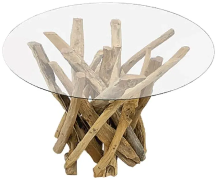 Driftwood Root Round Coffee Table - Brown, Glass