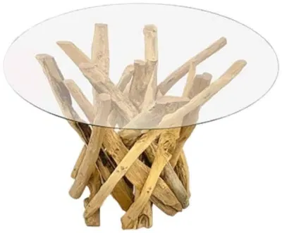 Driftwood Root Round Coffee Table - Brown, Glass