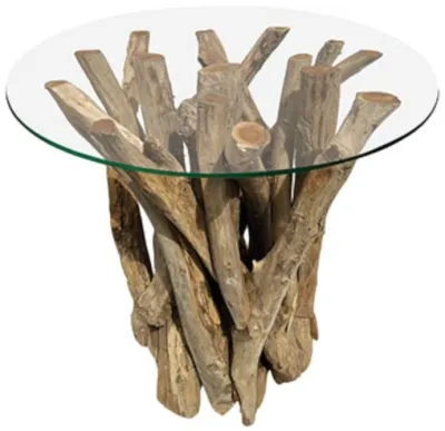 Driftwood Root Round Side Table with Glass - Brown
