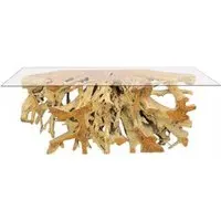Large Teak Root Console Table - Brown, Glass