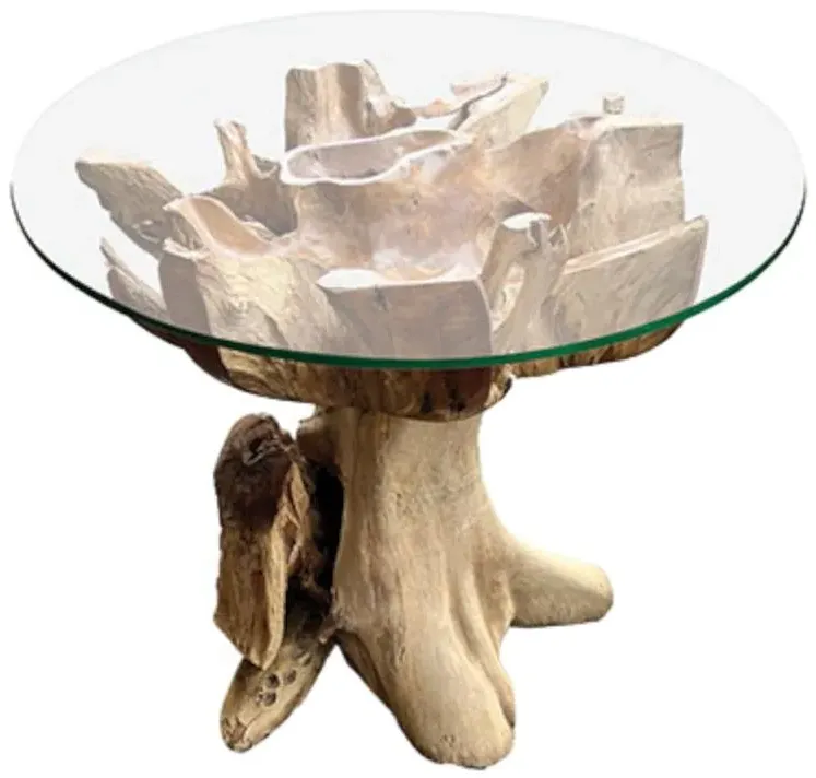 Lombok 4-Seater Round Dining Table - Brown, Teak Root