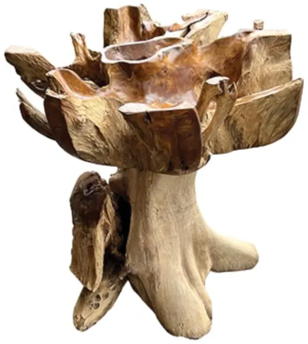 Lombok 4-Seater Round Dining Table - Brown, Teak Root