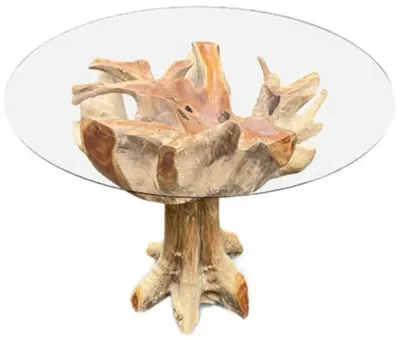 Lombok 4-Seater Round Dining Table - Brown, Teak Root