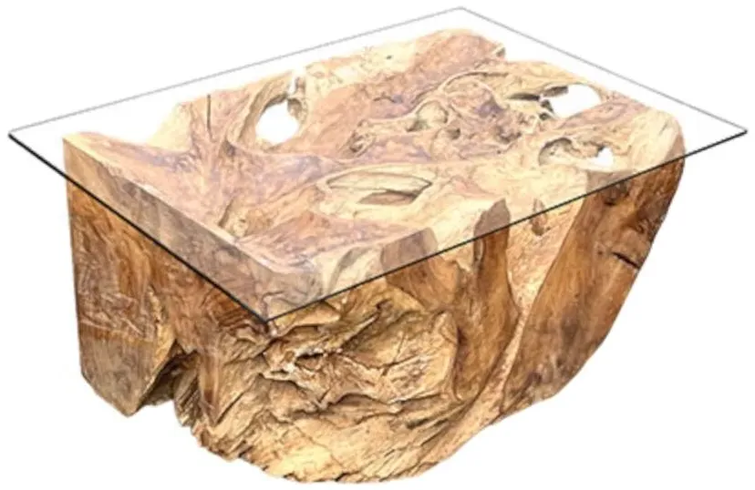 Lombok Rectangle Coffee Table - Brown, Teak Root Glass