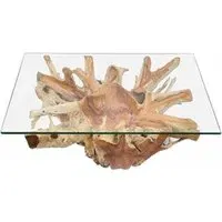 Lombok Rectangle Coffee Table - Brown, Teak Root Glass