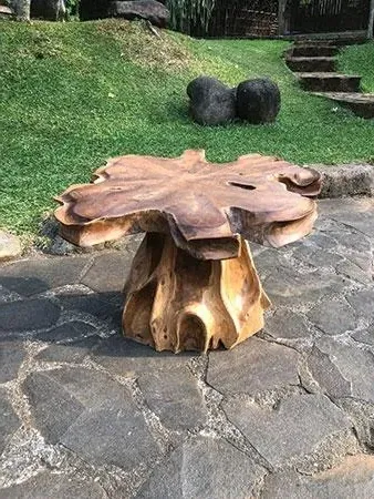 Lombok Single Pedestal Coffee Table - Brown