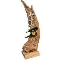Root Teak 6 Hole Wine Holder Sculpture