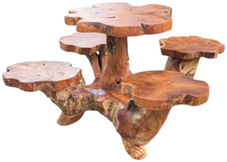 Teak Root Bar Table Set - Brown
