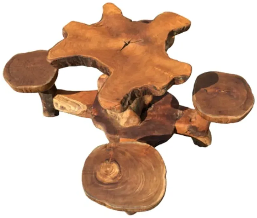 Teak Root Bar Table Set - Brown