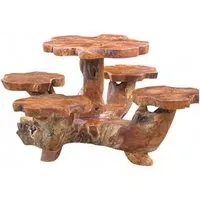 Teak Root Bar Table Set - Brown