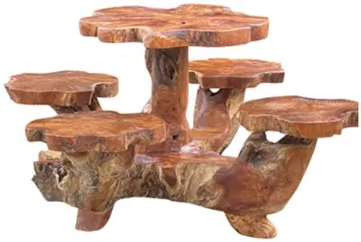 Teak Root Bar Table Set - Brown image