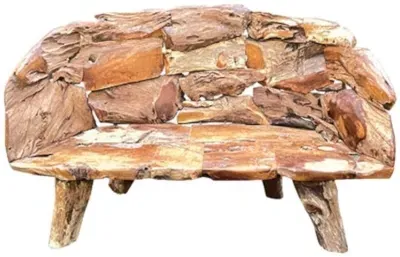 Teak Root Branch Extra Large Bench with Back - Brown