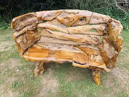 Teak Root Branch Large Bench with Back - Brown
