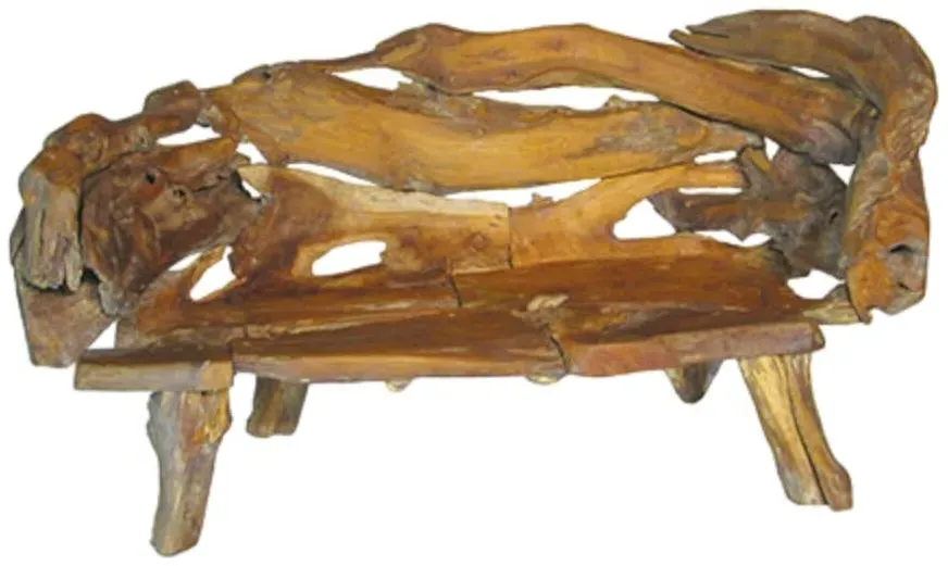 Teak Root Branch Large Bench with Back - Brown