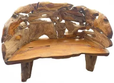 Teak Root Branch Large Bench with Back - Brown