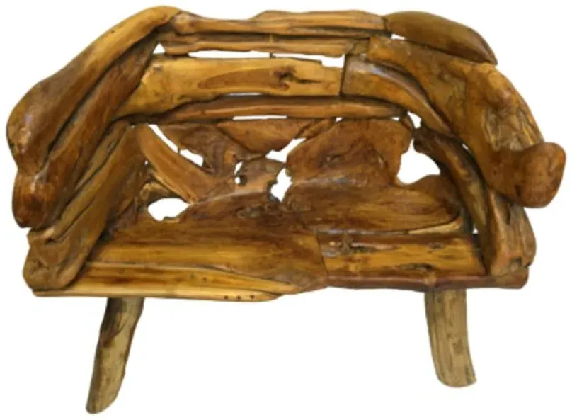 Teak Root Branch Medium Bench with Back - Brown