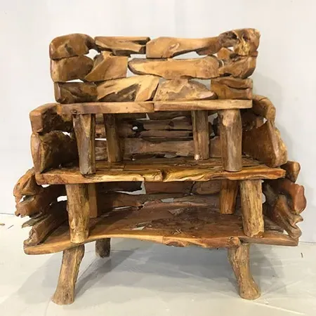 Teak Root Branch Medium Bench with Back - Brown