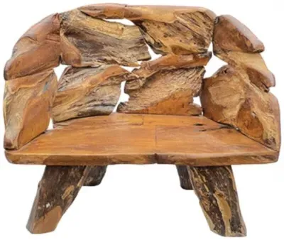 Teak Root Branch Medium Bench with Back - Brown