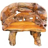 Teak Root Branch Small Bench with Back - Brown