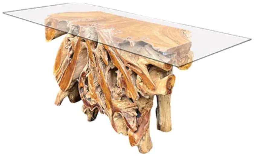 Teak Root Console Table - Brown, Glass