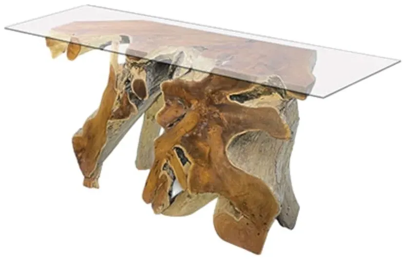 Teak Root Console Table - Brown, Glass