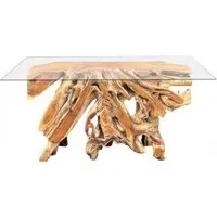 Teak Root Console Table - Brown, Glass