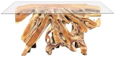 Teak Root Console Table - Brown, Glass image