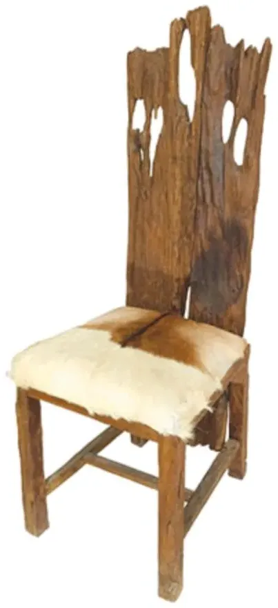 Teak Root Dining Chair - Brown, Goat Skin