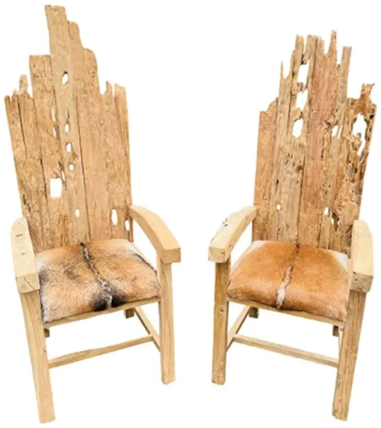 Teak Root King Armchair - Brown, Goat Skin