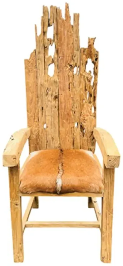 Teak Root King Armchair - Brown, Goat Skin