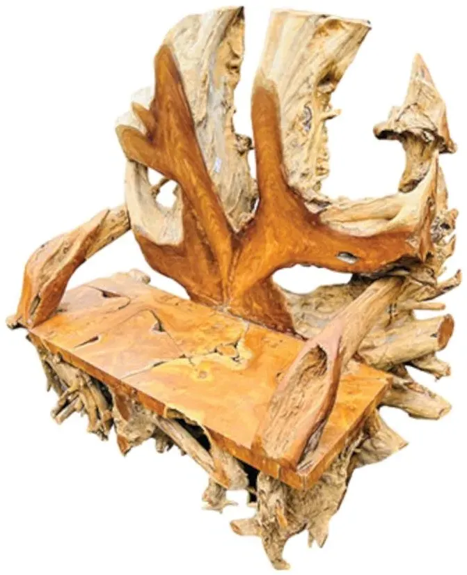 Teak Root King Bench with Back - Brown
