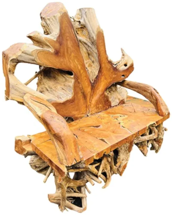 Teak Root King Bench with Back - Brown