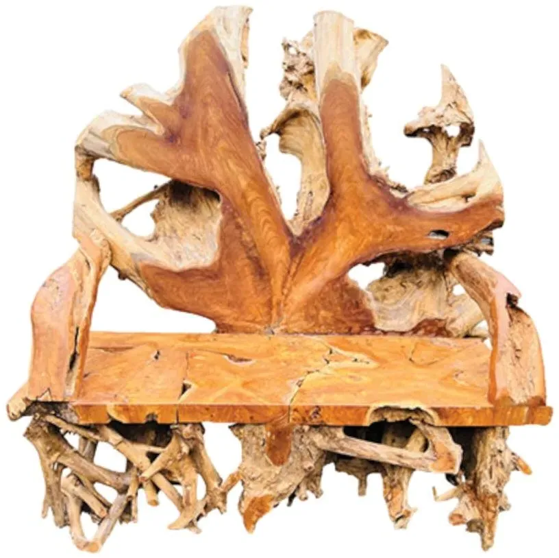 Teak Root King Bench with Back - Brown