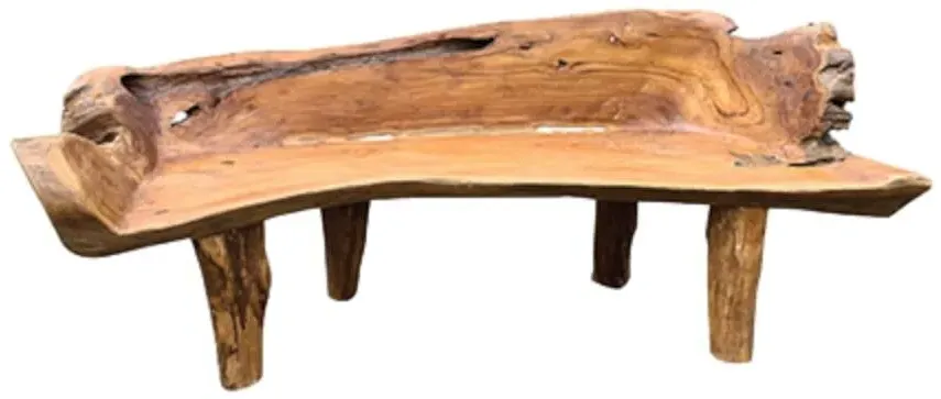 Teak Root Large Bench with Back - Brown