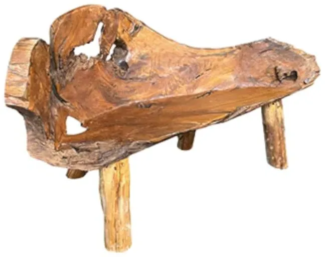 Teak Root Large Bench with Back - Brown