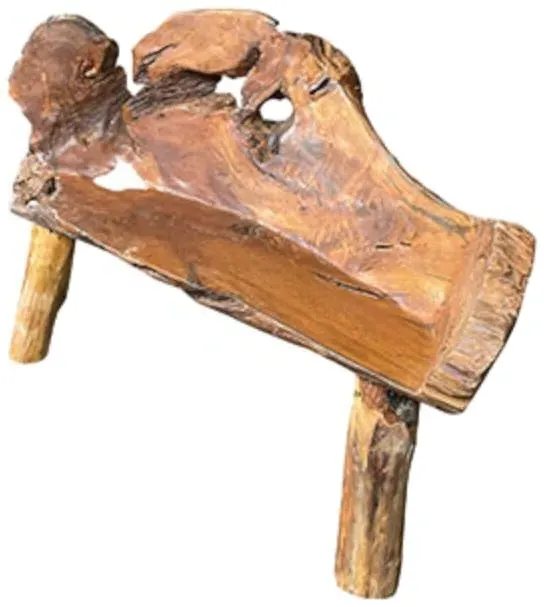 Teak Root Large Bench with Back - Brown