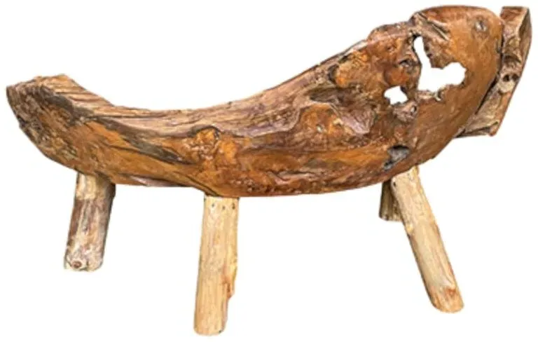 Teak Root Large Bench with Back - Brown