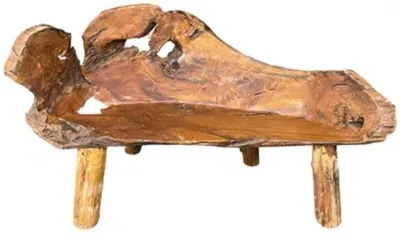 Teak Root Large Bench with Back - Brown